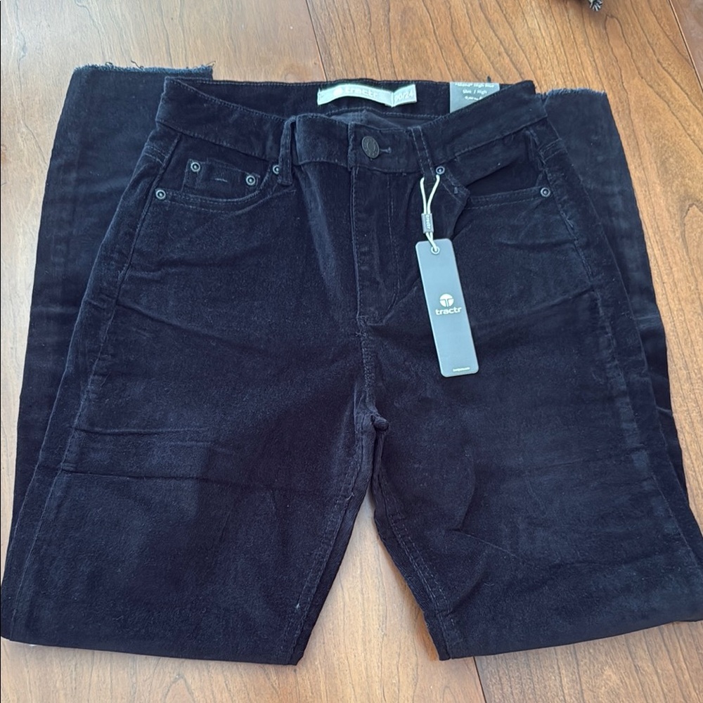 Tractr Black Corduroy Pants Straight Fit